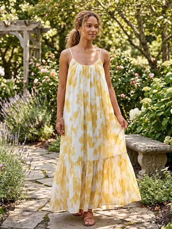 Nordstrom Dresses & Skirts - Nordstrom Silk Cotton Sun Dress Yellow White Maxi Pocket Boho Festival S